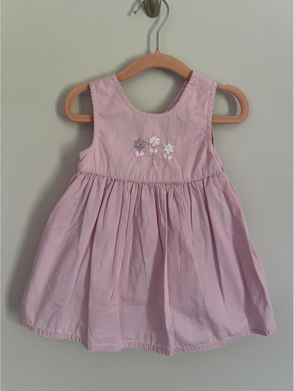 Y2K Vintage The Children's Place Ribbon Flower Embroidery Pink Dress, 6-9M